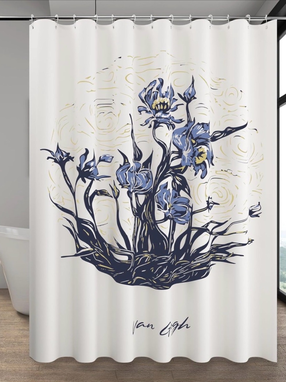 Van Gogh New Waterproof Irises Shower Curtain w/Rings & Metal Grommets 72 x 72”